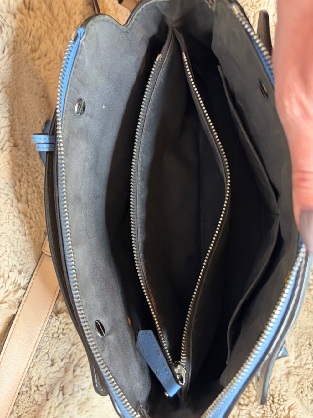 Fendi Blush Pebbled Leather Shoulder Bag with Blue Trim - Picture 8 of 10